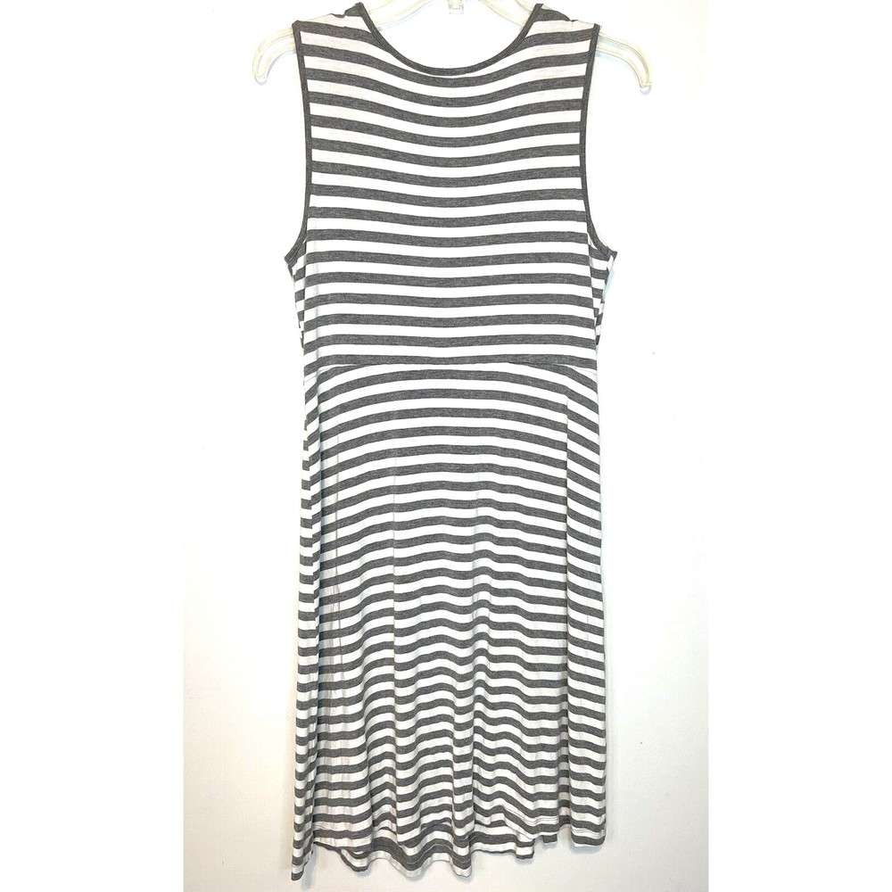Boston Proper Dress Womens M Gray White Striped Twist Front Sleeveless Stretch - Picture 2 of 6